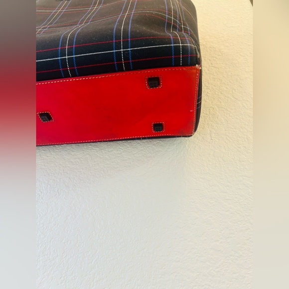 Kate Spade Plaid Tote Bag Womens Large Navy Blue Red Good Canvas Tartan Shoulder - Picture 4 of 11